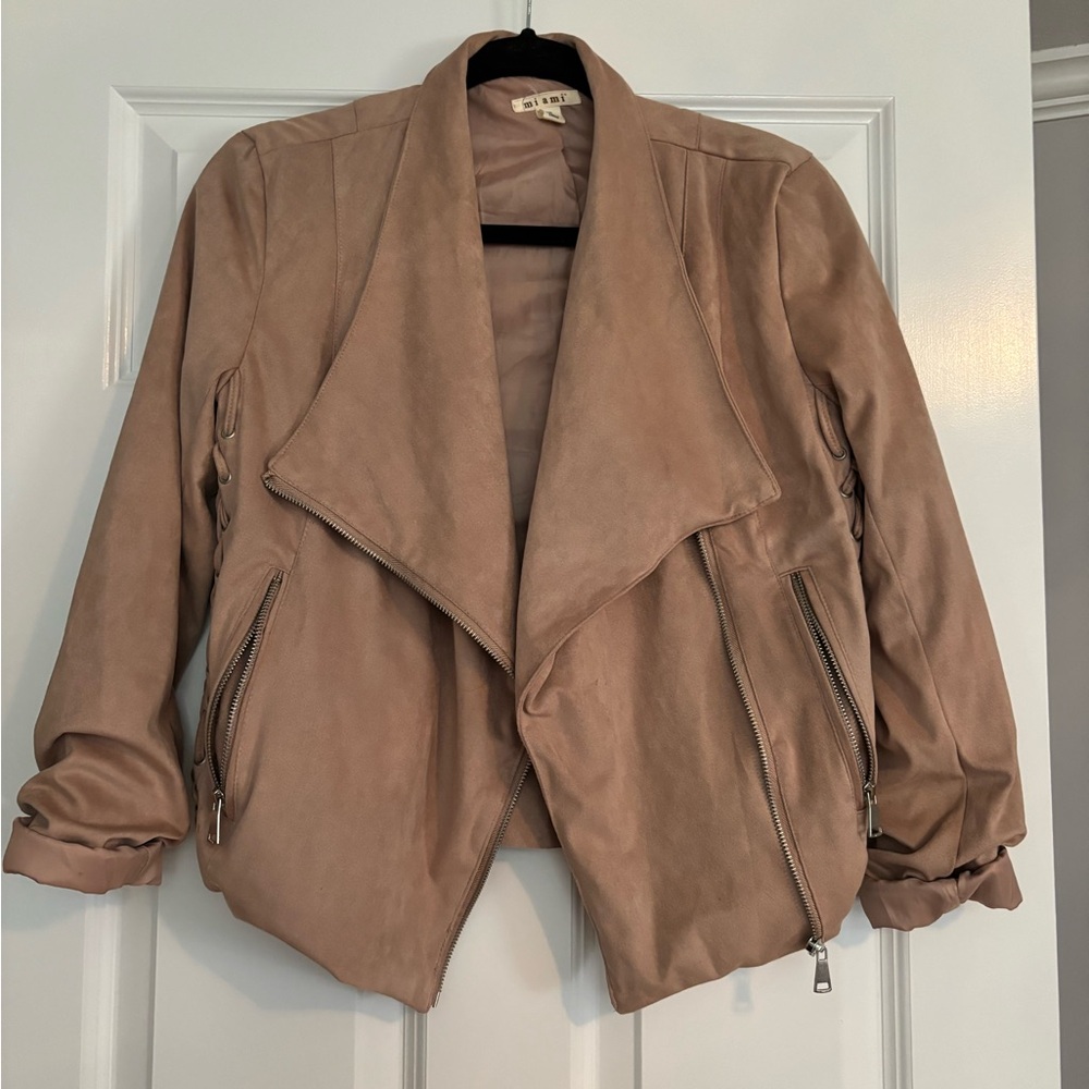 Miami Tan Leather Jacket with Waterfall Collar